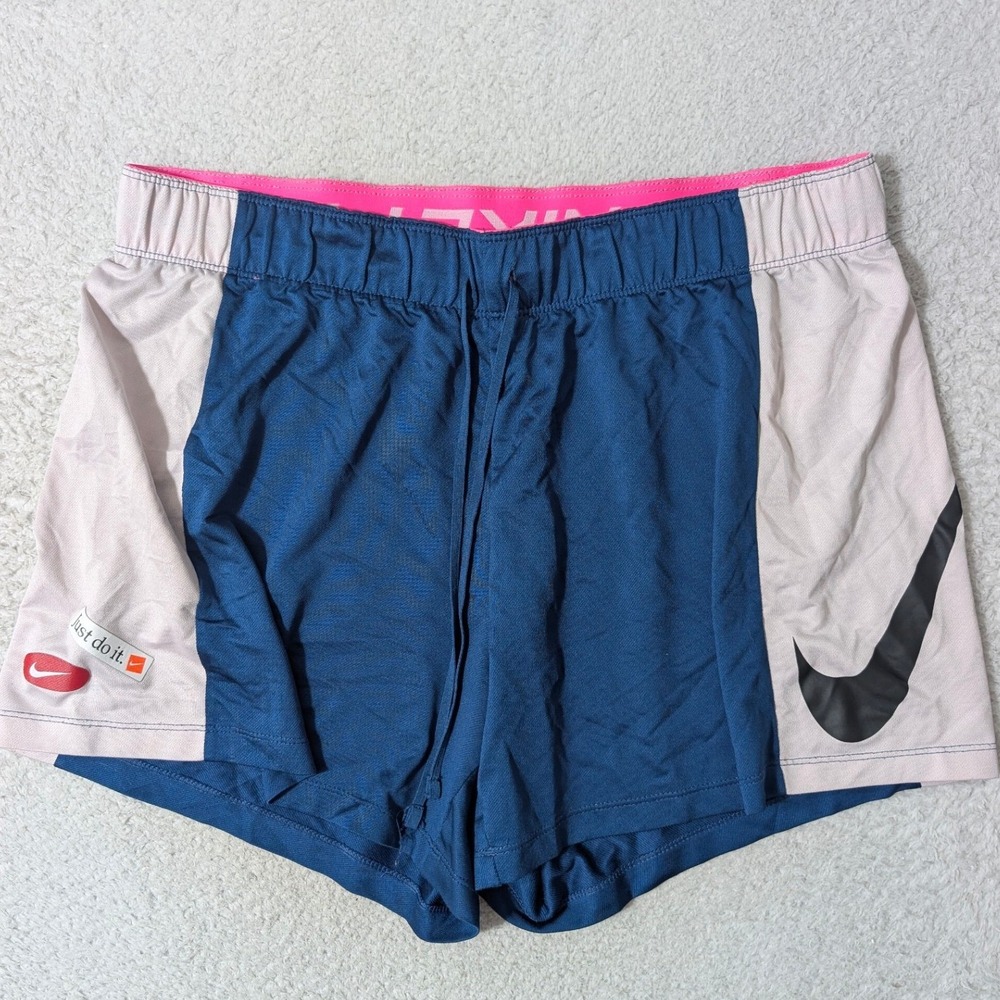 Nike Pro Shorts Womens L Blue‎ CJ3458-432 Dri-FIT Colorblock 32/3.5 just do it